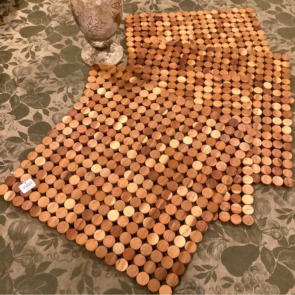 New Crate & Barrel Handmade Exotic Wood Dots Placemats Set